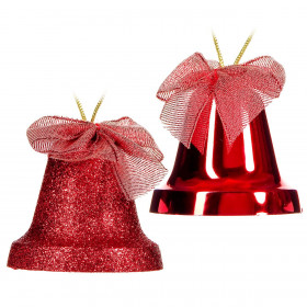Σετ Χριστουγεννιάτικα Στολίδια Καμπάνες Κόκκινες Γυαλιστερές Glitter 6 cm - 4 τμχ.