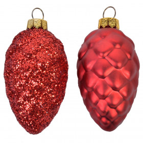 Σετ Χριστουγεννιάτικα Στολίδια Κουκουνάρια Κόκκινα Ματ Glitter 5 cm - 12 τμχ. 