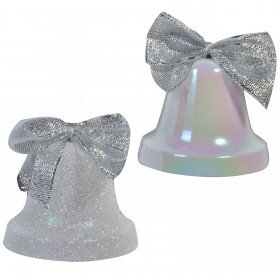 Σετ Χριστουγεννιάτικα Στολίδια Καμπάνες Λευκές Ιριδίζουσες Ματ Glitter 6 cm - 4 τμχ.