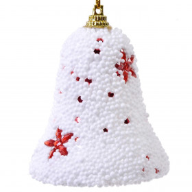 Σετ Χριστουγεννιάτικα Στολίδια Καμπάνες Λευκές Κόκκινα Λουλούδια 7 cm - 6 τμχ.