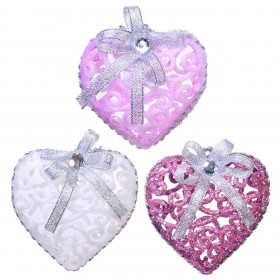 Σετ Χριστουγεννιάτικα Στολίδια Καρδιές Λευκές Μωβ Ροζ Διάτρητες Glitter 8 cm - 6 τμχ.