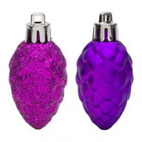 Σετ Χριστουγεννιάτικα Στολίδια Κουκουνάρια Μωβ Ματ Glitter 5 cm - 12 τμχ.