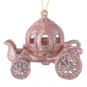 Χριστουγεννιάτικο Στολίδι Δέντρου Άμαξα Ροζ Glitter 11x6x11cm