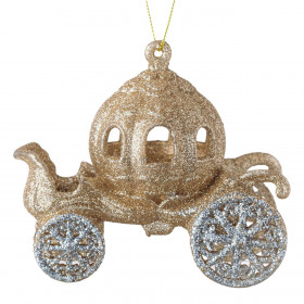 Χριστουγεννιάτικο Στολίδι Δέντρου Άμαξα Σαμπανί Glitter 11x6x11cm