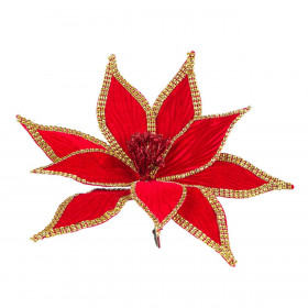 Χριστουγεννιάτικο Λουλούδι Κλιπ Αλεξανδρινό Βελούδινο Κόκκινο Χρυσό Στρας 31 cm