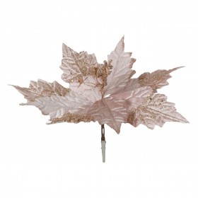 Χριστουγεννιάτικο Λουλούδι Αλεξανδρινό με Κλιπ Ροζ Βελουτέ Glitter 29cm