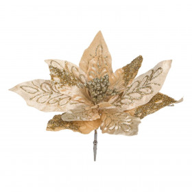 Χριστουγεννιάτικο Λουλούδι Κλιπ Αλεξανδρινό Σαμπανί Χρυσό Glitter 25 cm