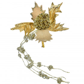 Χριστουγεννιάτικο Λουλούδι Κλιπ Αλεξανδρινό Χρυσό Glitter με Γιρλάντα 22 cm 