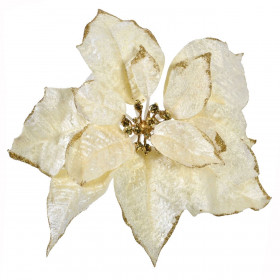 Χριστουγεννιάτικο Λουλούδι Κλιπ Αλεξανδρινό Χρυσό Βελουτέ Κρεμ Glitter 26 cm