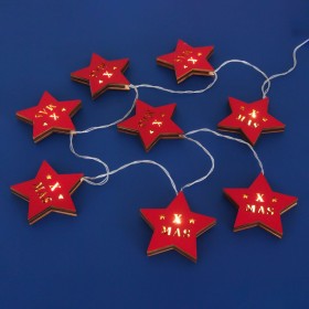 8 Διακοσμητικά Λαμπάκια LED Μπαταρίας Αστέρια Κόκκινα Διάτρητα 1 m - Λευκό Θερμό