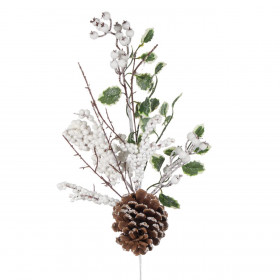 Χριστουγεννιάτικο Διακοσμητικό Κλαδί Γκι Λευκά Berries Ρόδια Κουκουνάρι 60 cm