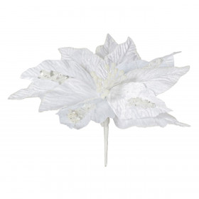 Χριστουγεννιάτικο Διακοσμητικό Λουλούδι Αλεξανδρινό Λευκό Βελουτέ Glitter Πούλιες 26cm