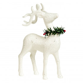 Χριστουγεννιάτικη Διακοσμητική Φιγούρα Τάρανδος Ασημί Glitter Λευκή Γούνα 22cm