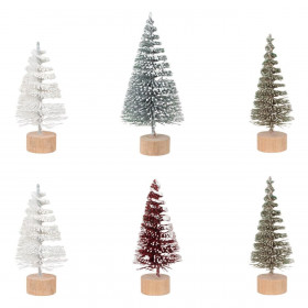 Χριστουγεννιάτικα Διακοσμητικά Δεντράκια Χιονισμένα Λευκό Κόκκινο Ασημί Glitter 7cm - 6 τμχ.