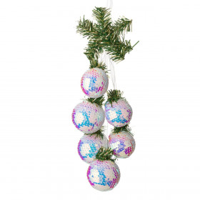 Χριστουγεννιάτικη Διακοσμητική Αρμάθα Κλαδί με 6 Μπάλες Αφρώδεις Ολογραφικές Παγιέτες 38 cm