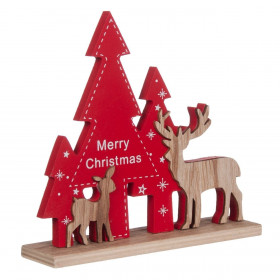 Χριστουγεννιάτικο Ξύλινο Διακοσμητικό Έλατα Τάρανδοι 17 εκ.