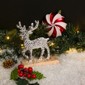 Χριστουγεννιάτικη Διακοσμητική Ασημί Φιγούρα Τάρανδος 17 cm