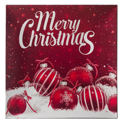 Χριστουγεννιάτικη Διακοσμητική Πιατέλα Τετράγωνη Πλαστική Κόκκινη Μπάλες &quotMerry Christmas&quot 30x30cm