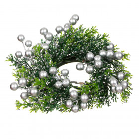 Χριστουγεννιάτικο Διακοσμητικό Δαχτυλίδι Κεριού Πράσινο Έλατο Ασημί Berries 22cm