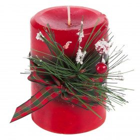 Κερί Κολώνα Χριστουγεννιάτικο Κόκκινο Πράσινο Πεύκο 7x10cm