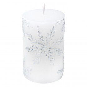 Κερί Κολώνα Χριστουγεννιάτικο Λευκό Ασημί Χιονονιφάδες 7x10cm