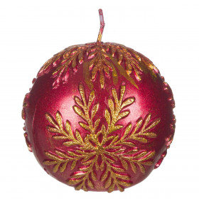 Κερί Μπάλα Χριστουγεννιάτικο Κόκκινο Βουργουνδίας Xρυσές Ανάγλυφες Νιφάδες 8cm