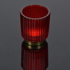 Ποτήρι Θήκη Ρεσώ Γυάλινο Ίσιο Κόκκινο Ανάγλυφες Γραμμές με Χρυσή Μεταλλική Βάση 9x10cm