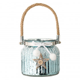 Χριστουγεννιάτικη Θήκη Ρεσώ Μπλε Βάζο Χιόνι Αστέρι Πον Πον Χερούλι Σχοινί 10x10.5cm