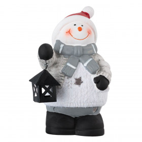 Χριστουγεννιάτικο Κεραμικό Χιονάνθρωπος με Φανάρι για Ρεσώ 6x6x13cm