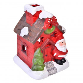 Χριστουγεννιάτικο Κεραμικό Σπίτι Άγιος Βασίλης με Θήκη Ρεσώ 9x7x13cm