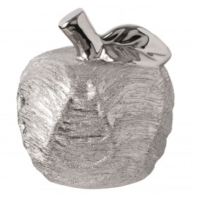Γούρι Διακοσμητικό Κεραμικό Μήλο Ασημί Ξυστό 10x11cm