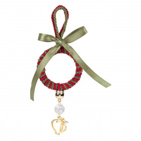 Γούρι Διακοσμητικό Κρίκος Πράσινο Κόκκινο Κορδόνι Χρυσό Ρόδι 15 cm