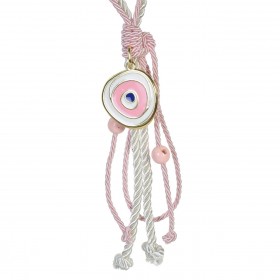Γούρι Διακοσμητικό Μάτι Λευκό Ροζ Σμάλτο Ροζ Κορδόνι 22 cm