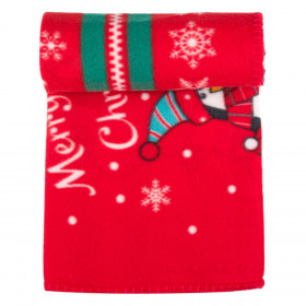 Κουβέρτα Χριστουγεννιάτικης Διακόσμησης Βρεφική Κόκκινη Fleece Άγιος Βασίλης με Παρέα 100x75cm