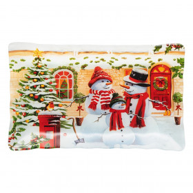 Χριστουγεννιάτικη Πιατέλα Γυάλινη Χιονάνθρωποι Δέντρα 25x15cm