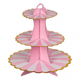 Βάση Γλυκών Χάρτινη 3 Θέσεις Ροζ Χρυσό Foil Πουά 34.5cm