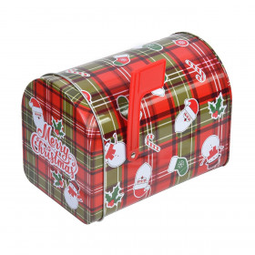 Χριστουγεννιάτικο Μεταλλικό Κουτί Γραμματοκιβώτιο Κόκκινο Πράσινο Καρό 9.2x15.5x11.2cm