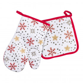  Χριστουγεννιάτικο Σετ Γάντι Πιάστρα Νιφάδες Αστέρια Χρυσό Ασημί Glitter - 2 τμχ.