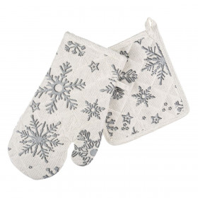 Γάντι &amp Πιάστρα Χριστουγεννιάτικα Εκρού Ασημί Lurex - 2 τμχ.