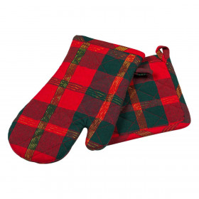 Χριστουγεννιάτικο Σετ Γάντι Πιάστρα Πράσινο Κόκκινο Καρό Χρυσό - 2 τμχ.