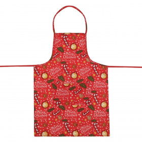 Χριστουγεννιάτικη Ποδιά Κουζίνας Κόκκινη Στολίδια Merry Christmas 75X55cm