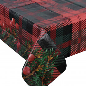 Χριστουγεννιάτικο Διακοσμητικό Τραπεζομάντηλο Πλαστικό Καρό Κλαδιά Μπάλες 180x140cm