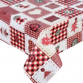 Χριστουγεννιάτικο Διακοσμητικό Τραπεζομάντηλο Πλαστικό Μπεζ Κόκκινο Καρό Patch 180x140cm