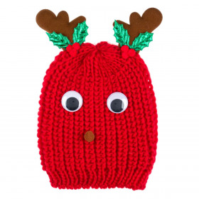 Χριστουγεννιάτικο Σκουφί Παιδικό Πλεκτό Κόκκινο Τάρανδος Μάτια Αυτιά