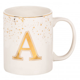 Κούπα Πορσελάνη Λευκή Μοτίβο με Χρυσές Πιτσιλιές Μονόγραμμα &quotΑ&quot 330 ml