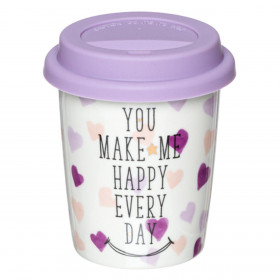 Ποτήρι New Bone Λευκό Make Me Happy 295 ml &amp Καπάκι Σιλικόνης