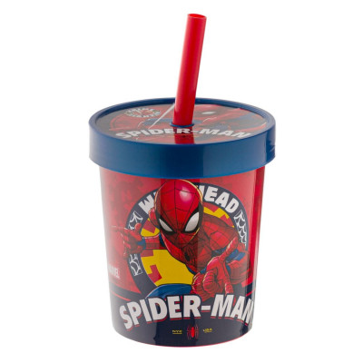 Ποτήρι Πλαστικό με Καλαμάκι Κόκκινο Μπλε SPIDERMAN 560 ml