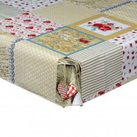 Τραπεζομάντηλο Πλαστικοποιημένο Μπεζ Καρό Λουλούδια 170x130cm