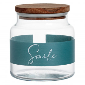 Βάζο Γυάλινο Γκρι Ρίγα Smile Ξύλινο Καπάκι 635 ml