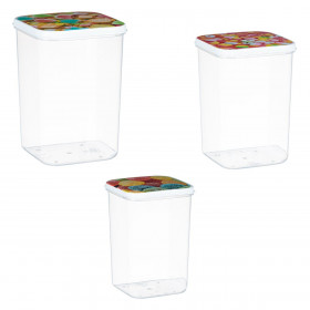 Δοχεία Αποθήκευσης Δημητριακών Διάφανα Χρωματιστό Καπάκι 3 Μεγέθη - 3 τμχ.